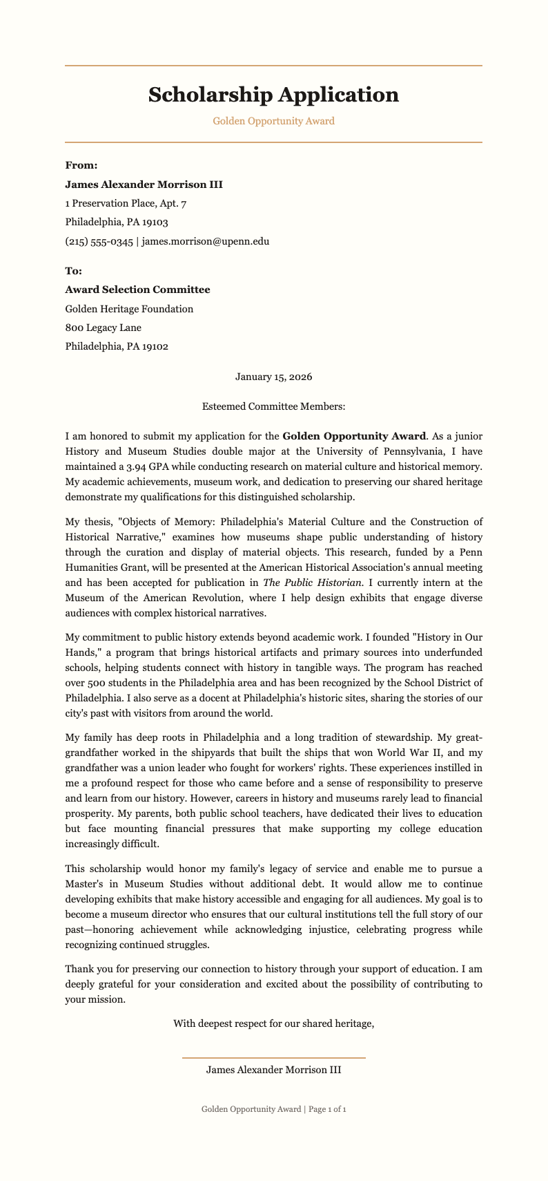 Gold Accent Scholarship Letter